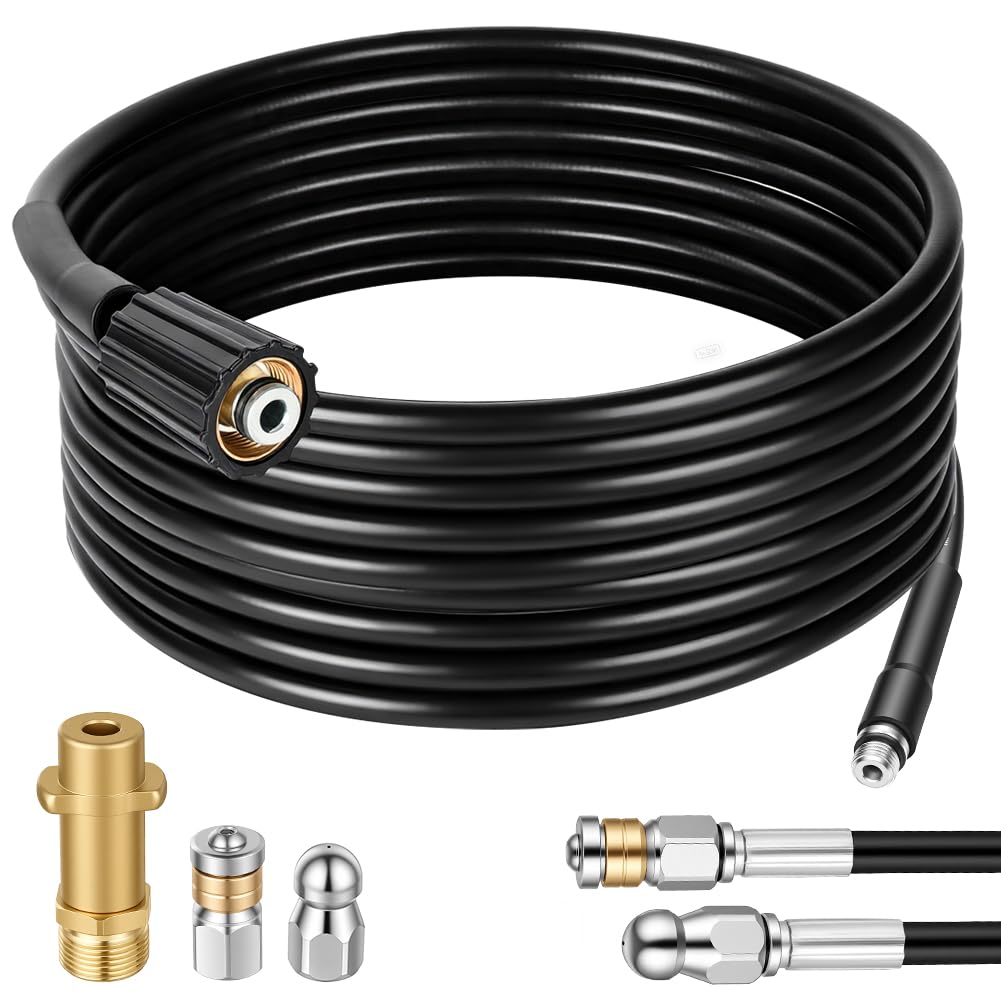 20M Kit Deboucheur Haute Pression, Kit de Tuyau de Nettoyage De Canalisation avec Buse Nettoyeur Haute Pression à Jet, Rotative et Adaptateurs, Compatible avec Karcher K2/K3/K4/K5/K6/K7