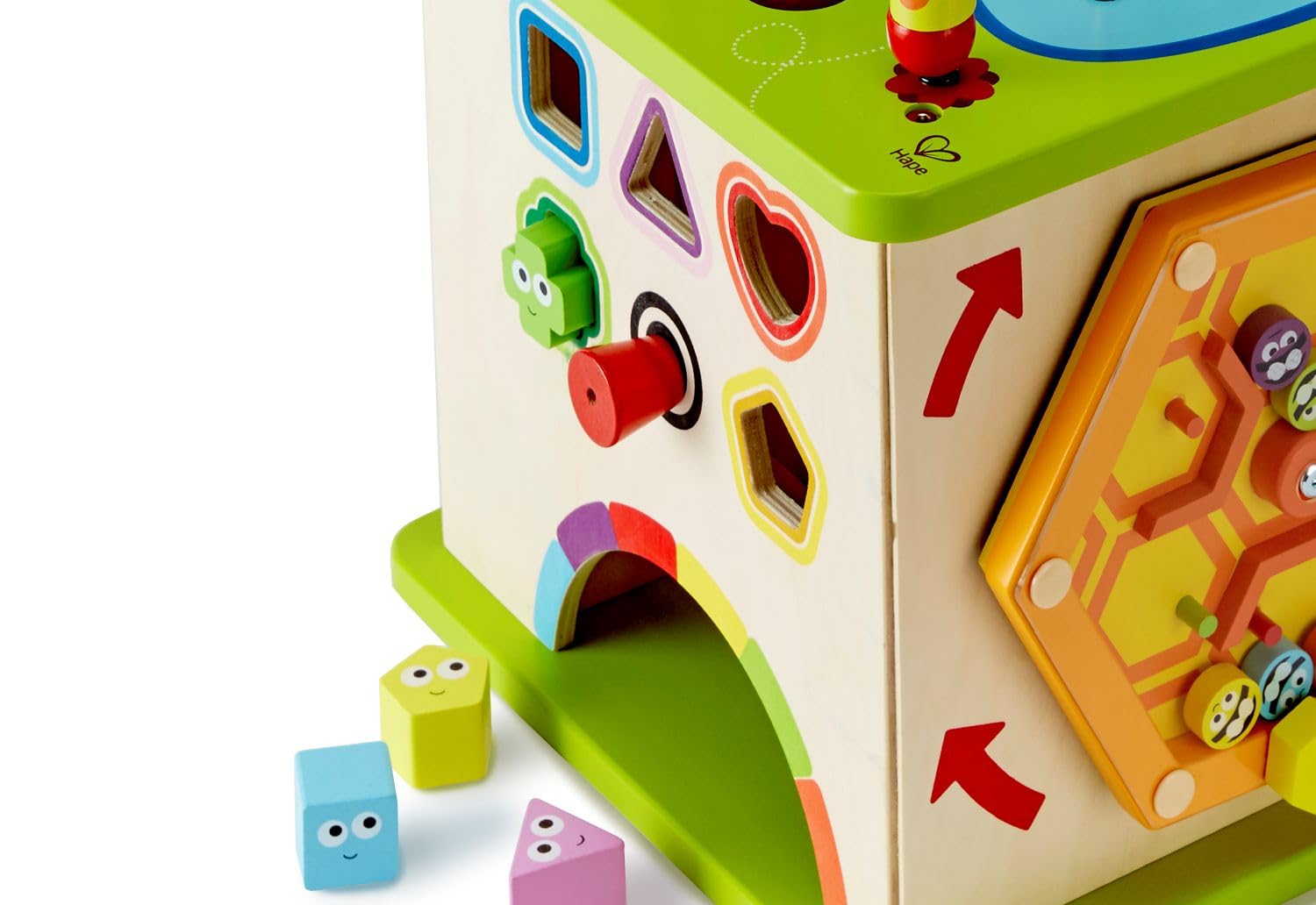 Hape Motorikwürfel „Kleine Tierchen“ - aus Holz, Multifunktions-Spielwürfel, Lernspielzeug aus Holz für Kleinkinder, fünfseitiges Busy Board, Montessori Spielzeug für Kinder ab 1 Jahr