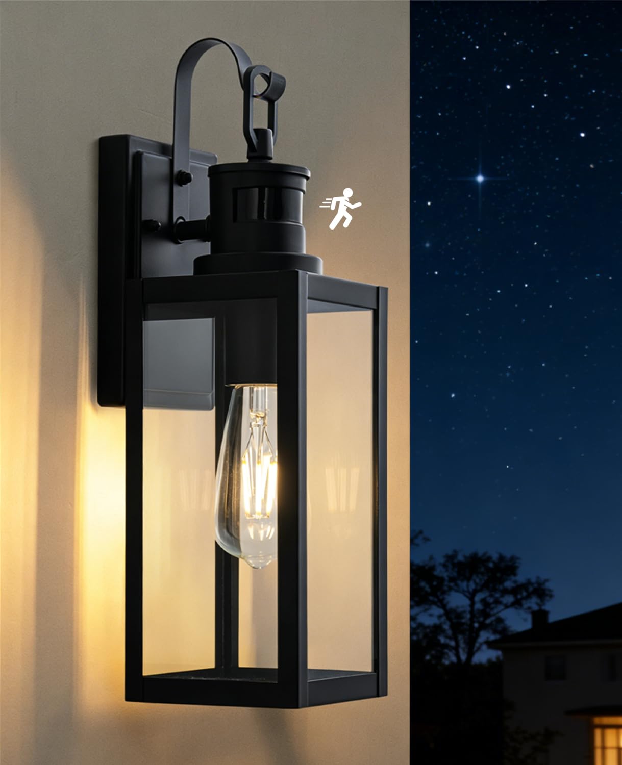 FTL 2 Piece Applique Murale Exterieur avec Détecteur de Mouvement, E27 Lampe Mural Exterieure, PIR Éclairage Lumière d'Extérieur, Porche Lampe Exterieur Murale, IP44 Imperméable