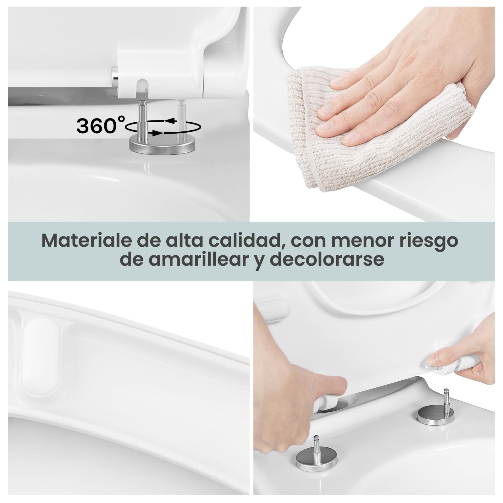 WOLTU WS2615-Asiento para Inodoro con Descenso automático, fijación rápida y duroplast, Cierre Suave, Revestimiento Duroplástico, Blanco, 45,5 x 36,7 x 5,4 cm