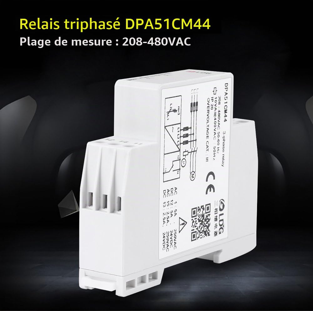 DPA51CM44 Relais de Surveillance Triphasé Relais de Surveillance de Courant/Tension Protecteur de Séquence de Phase pour le Système Triphasé Sans Neutre Perte de Phase et Séquence de Phase Incorrec