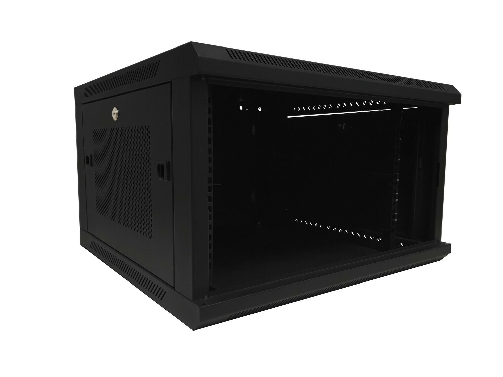 Baie Murale 6U avec Porte en Verre - Panneaux latéraux perforés 600x600x368mm - Noir