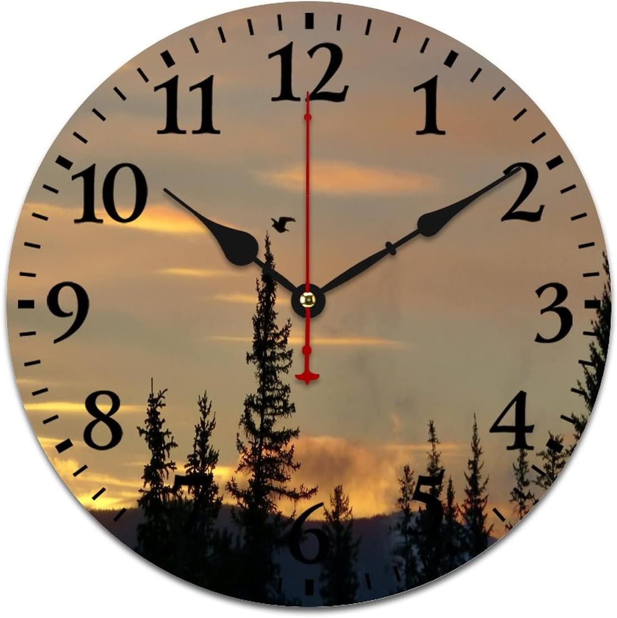 Misty Forest Wooden Wall Clocks Foggy Mountain Nature Woodland Magical Tree Home Decor Clock Battery Operated Silent Home Office School Decoration Arabic Numbers 16 Inch Round