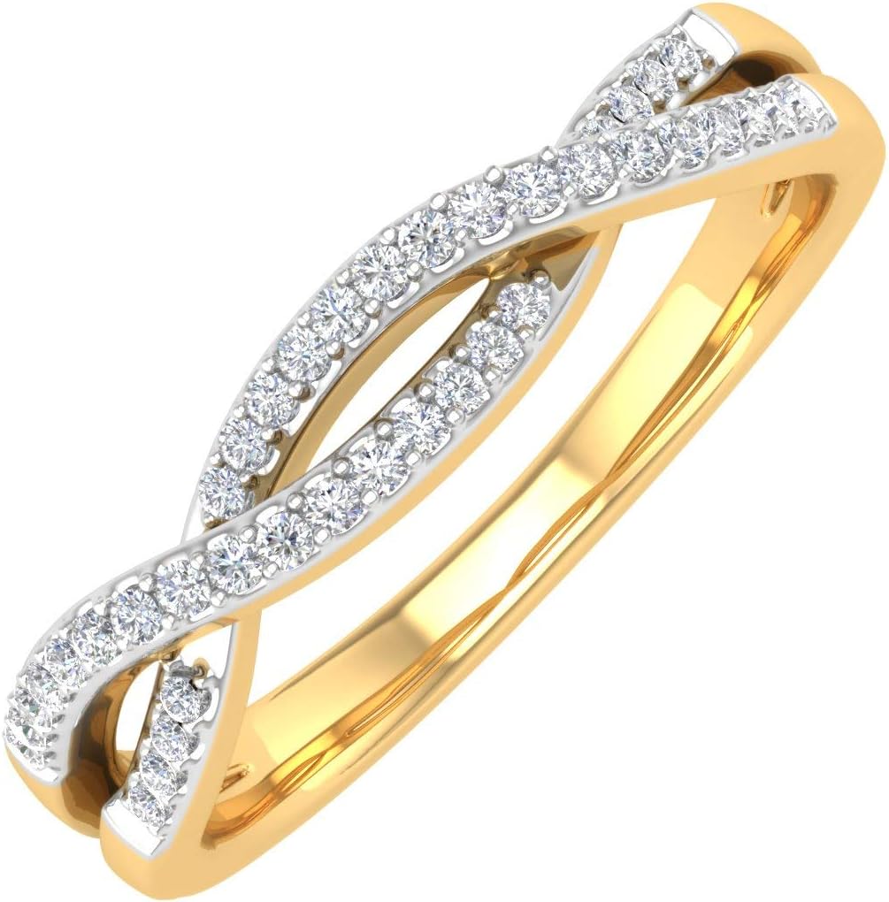 10K Gold Diamond Twisted Wedding Band Ring (0.13 Carat)