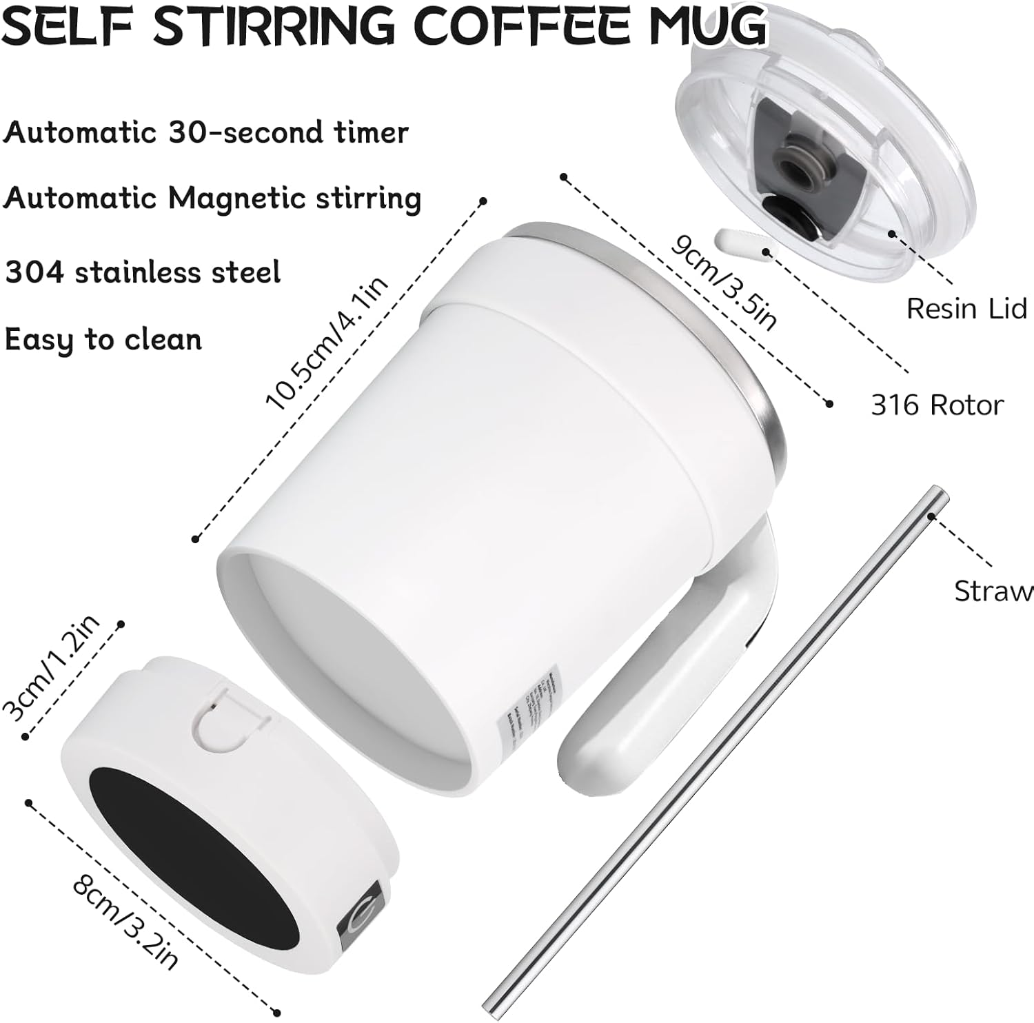 Self Stirring Coffee Mug, Rechargeable Self Stirring Mug with Temperature Display, Automatic Self-Stirring Magnetic Coffee Mug for Coffee, Tea, Milk 13OZ - Image 2