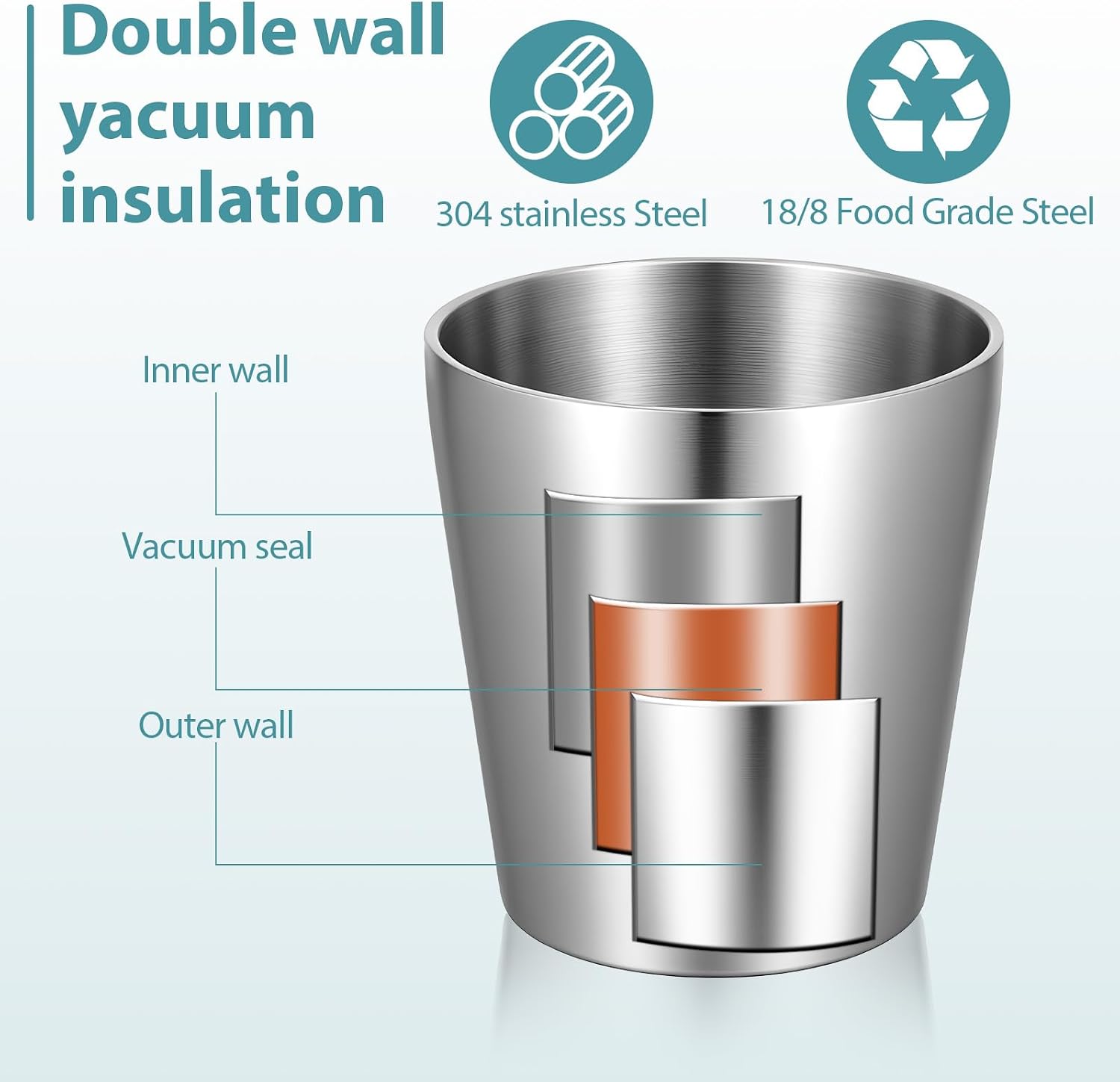 5 Pcs 10 Oz Stainless Steel Cups, Silver Double Wall Vacuum Tumbler Metal Stackable Unbreakable Drinking Glasses for Party, Camping, Home, BBQ