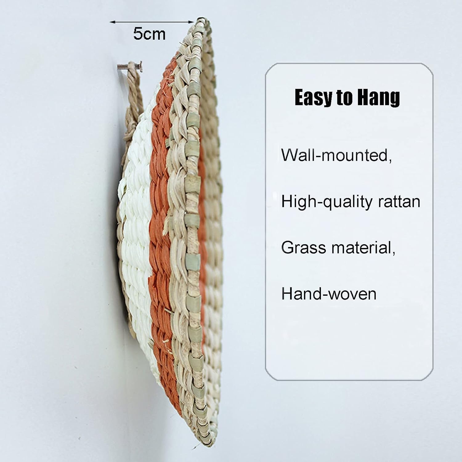 Handmade Basket Wall Decor Set of 3 Hanging Round Wall Basket Decoration for Living Room or Bedroom for Organizing Kitchen Tray,A,30cm