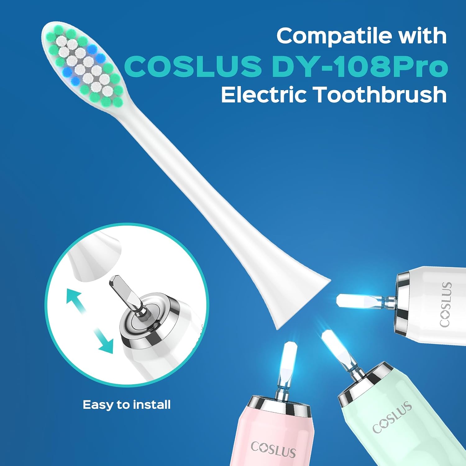COSLUS Electric Toothbrush Replacement Heads: Compatible with C40 (DY-108Pro), 6 Pack with W-Shaped Design, White