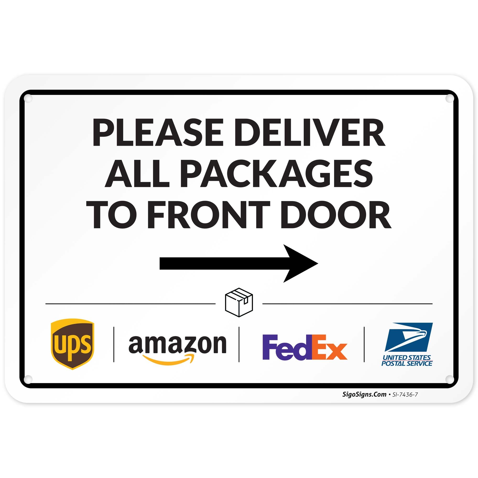 Please Delivery Sign, Delivery Instructions Deliver All Please to Front Door Right Arrow Sign, 12" x 8" Inches, Rust Free .Aluminum, Fade Resistant, Made in USA