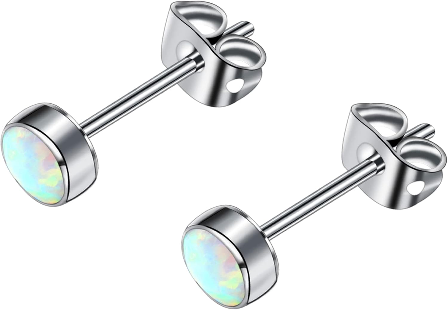 Earrings for Women, Titanium Opal Stud, Non-Nickel Earring, Hypoallergenic Earrings 3mm 4mm 5mm 7mm Round Birthstone Earring Studs for Sensitive Ears