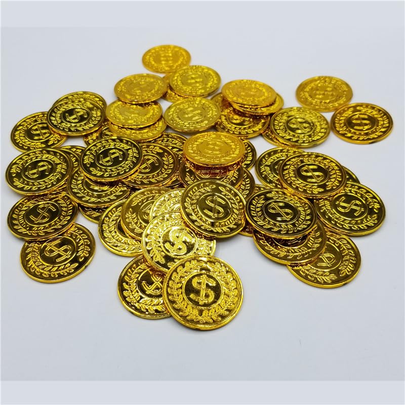 zalati Artificial Gold Coins 100pcs Faux Treasure Chest Money Toys Props for Kids Pirate Hunt Theme Party Games - Image 3