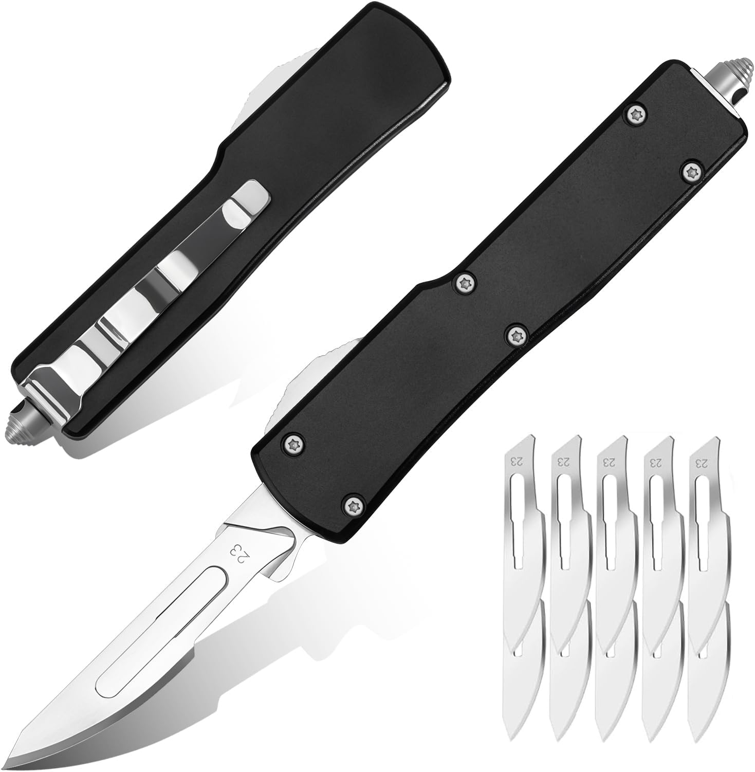 - Utility Knife,All Metal EDC Push Button Box Cutter with Quick-Change Blade, Includes 10pcs #23 Stainless Steel Blades & Clip,Knifes for Precision Work Black