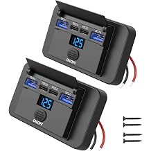 2 Pack 12V USB Outlet Surface Mount 4 Port with Voltmeter, Dual PD 36W and QC3.0 18W Car USB Port Lightweight Charger Socket Replacement Panel with Button Switch for Boat Bus Marine RV Truck Golf Cart