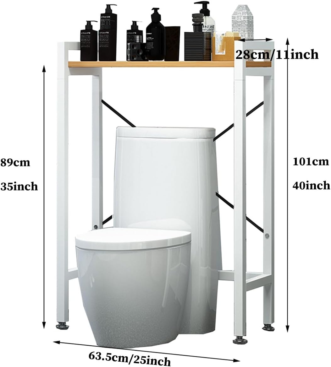 Over The Toilet Storage Shelf 1 Tier, Above Toilet Storage Rack with Metal e, Over The Toilet Rack for Bathroom, Behind The Toilet Storage Standing Shelf Space Saver (Color : /White) (/White One