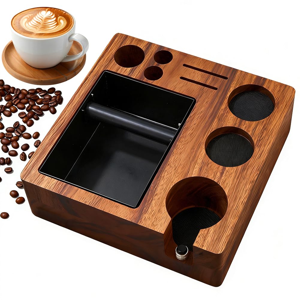 Stacja tamperowa do espresso, stacja tamperowa z drewna orzechowego do portafiltrów, stacja tampingowa do ekspresu do kawy espresso, akcesoria baristy, uchwyt tampera do organizera blatu (drewno