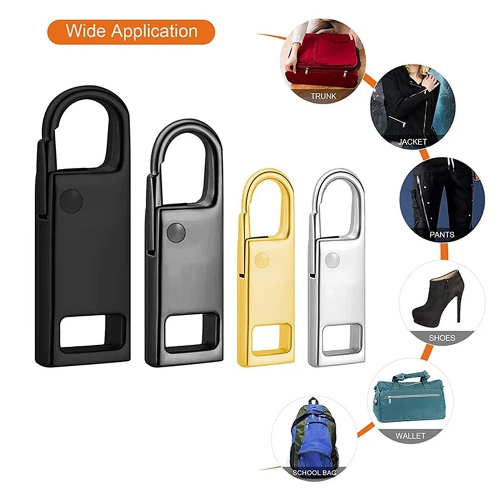 Piezas de recambio para tiradores de cremallera, Tiradores de cremallera Metal, 80 Uds., S/M/L, repuesto for ropa, chaqueta, manualidades, costura, cabezal con(Large)