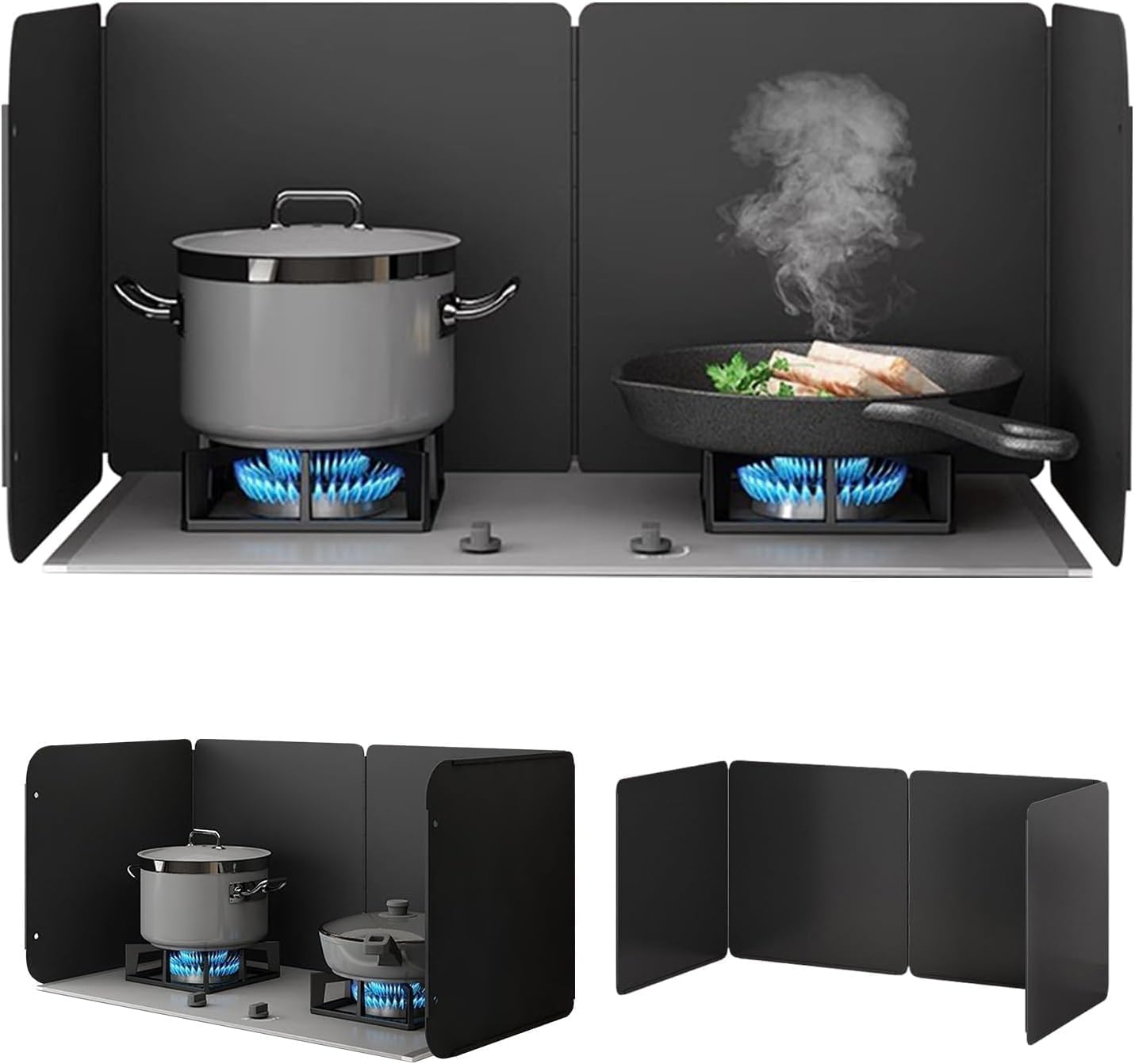 Oil Proof Splatter Guard, Foldable Baffle for Frying, Stove Heat Insulation Sheet, 4 Sided Grease Protection for Cooking