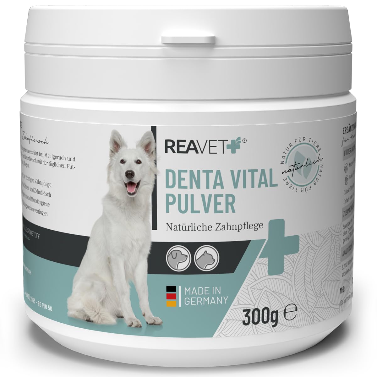 ReaVET Denta Vital Zahnpflege Pulver Hund & Katzen 300g - Zahnsteinentferner, Mittel gegen Zahnstein Hund Katze I Gegen Mundgeruch bei Hunden, Zahnpflege Katzen