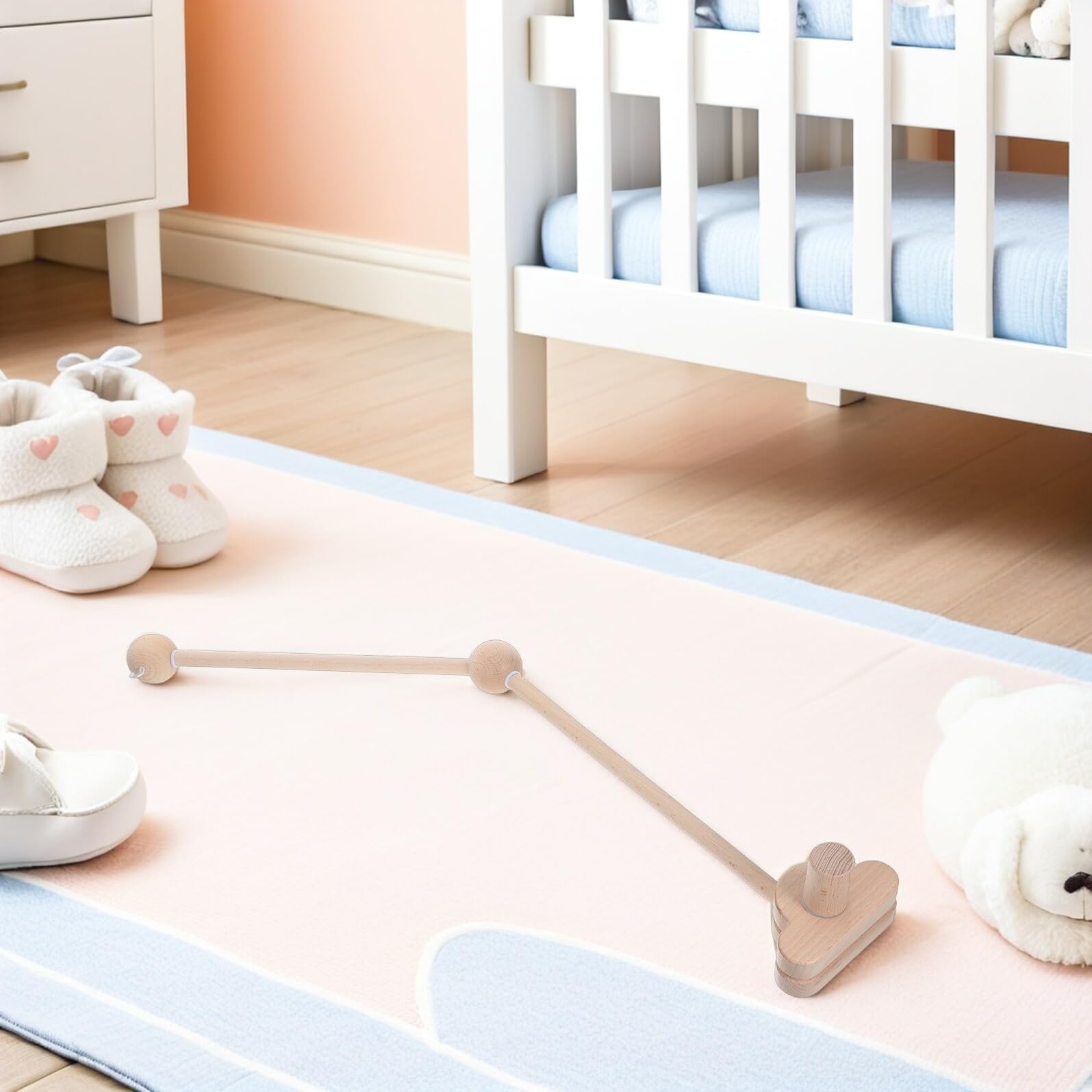 Supporto per Giostrina in Legno Beige per Culla Struttura Regolabile Versatile per Cameretta di Ragazzo Ragazza e Accessori per Culla Sicuri e Pratici