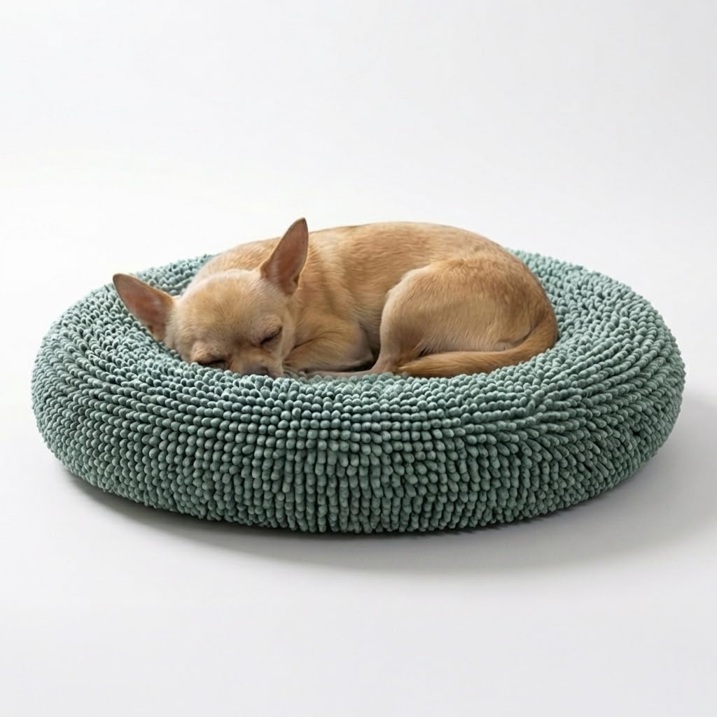 Muddy Mat® Cloud K-9 Bed for Dogs & Cats, Soft & Relaxing Donut Dog Bed, Chenille Material, Removable Cover, Washable & Dryer Safe–Seafoam Green Small(25'x25')