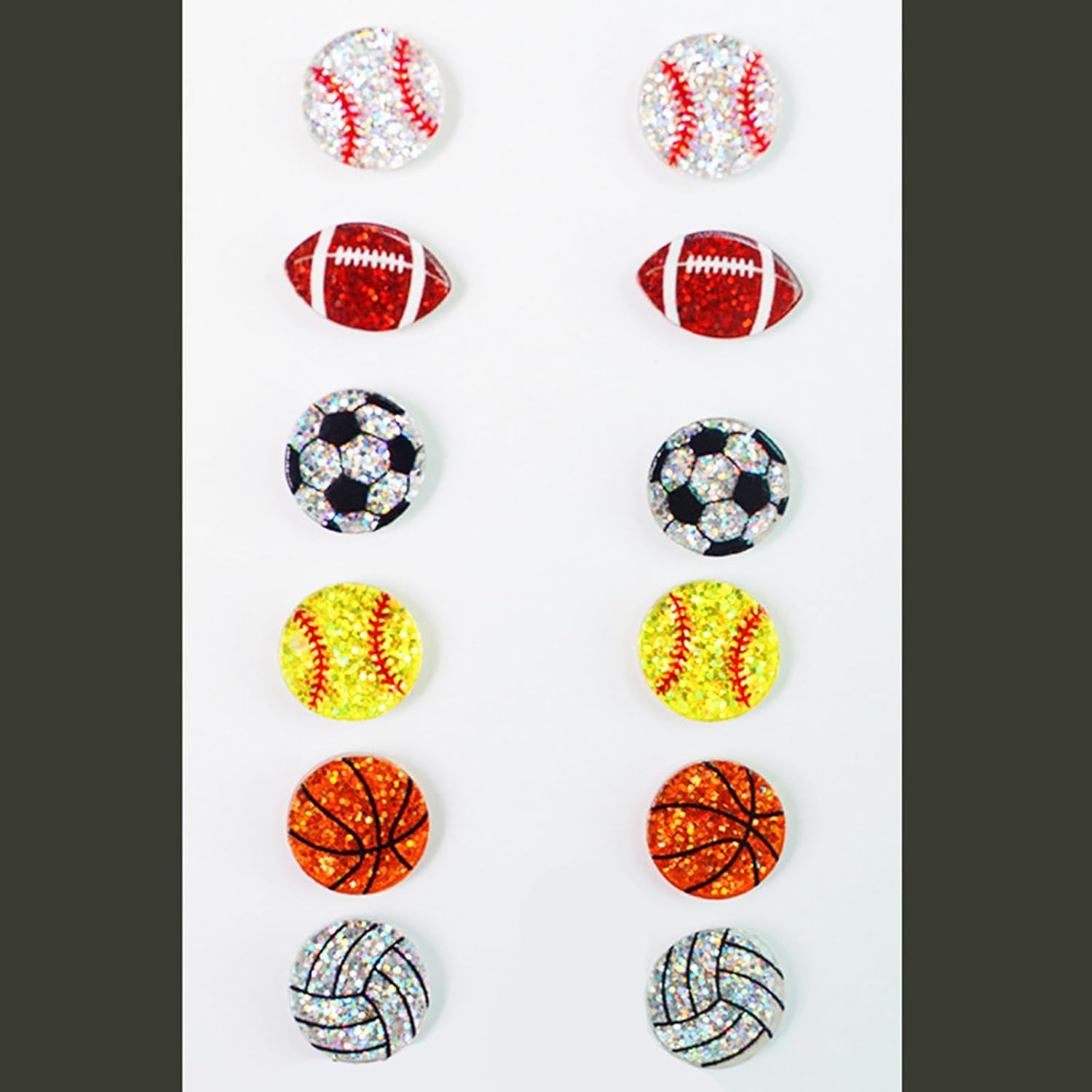 6Pairs Stackable Sport Glitter Acrylic Stud Earrings Set for Sport Lover Creative Shiny Colorful Basketball American Football Baseball Stud Earrings Jewelry for Women - Image 2