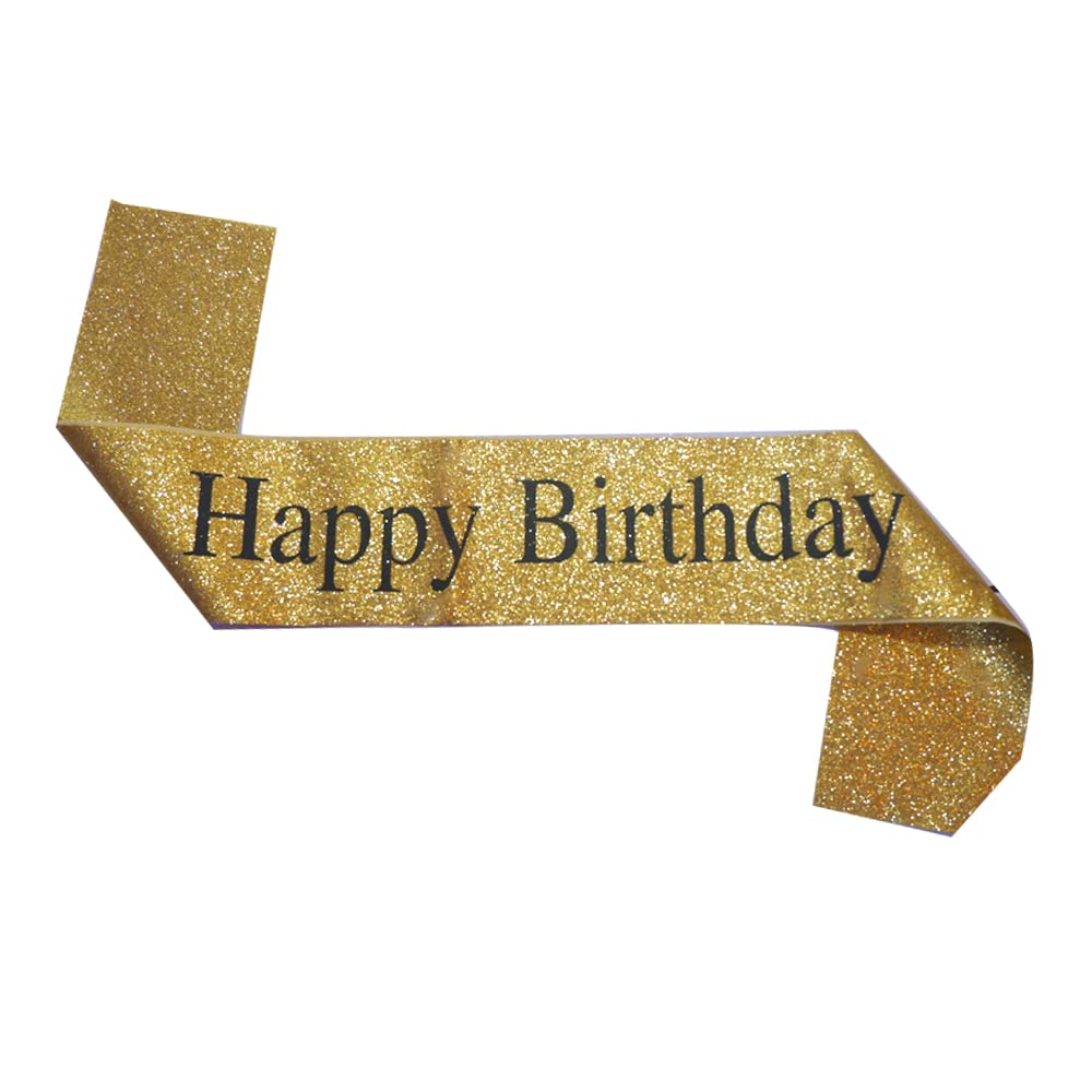 Zeki Happy Birthday Glitter Sash with Metallic Black Foil - Gold Glitter Birthday Sash- Birthday Sash for 18th 21st 25th 30th 40th 50th or Any Other Bday - Great Party Favors Supplies (Pack of 01)-image-27