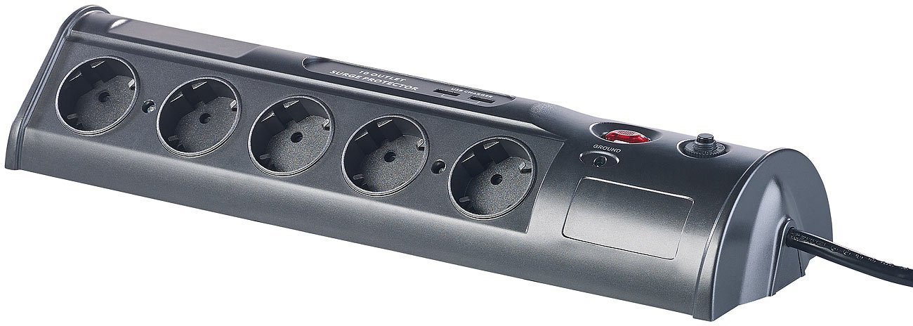 revolt Mehrfachsteckdosen: 10-fach-Steckdosenleiste mit Überspannungsschutz und USB-Ladefunktion (PC Steckdosenleiste, USB Steckerleiste, iPad)
