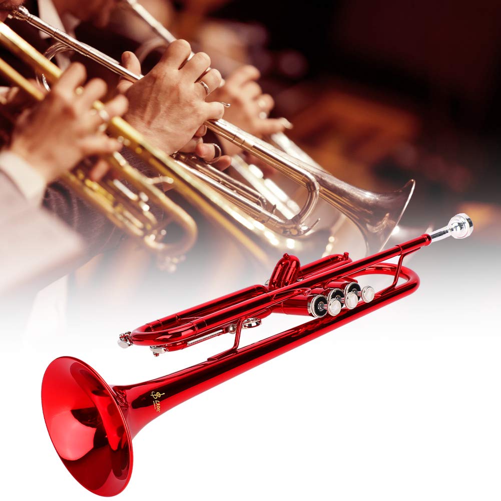 Juego de Trompeta Estándar, Trompeta de Latón con Juego de Herramientas Auxiliares, Instrumento de Viento Musical para Principiantes y Profesionales (Rojo)