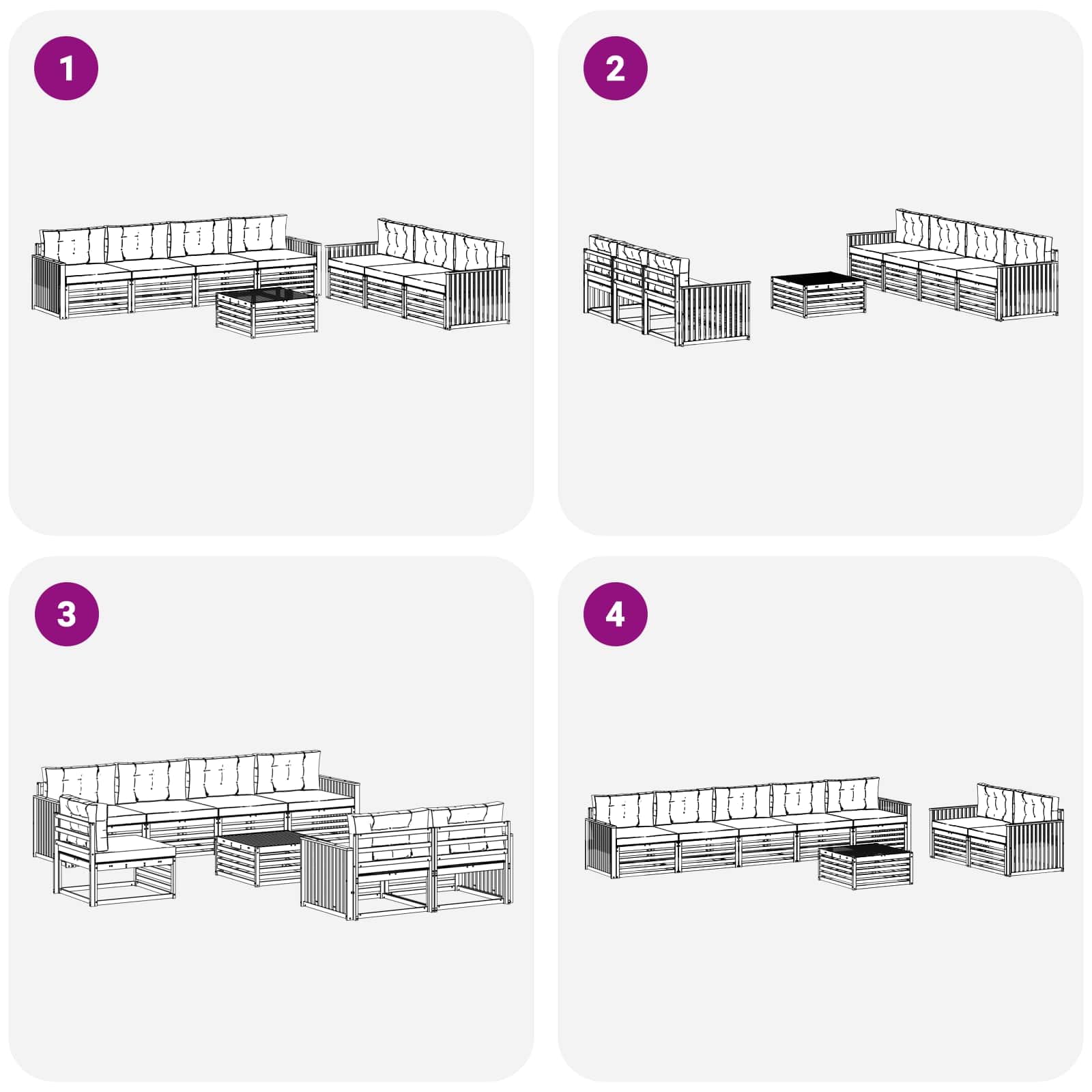 Gartenmöbelset 8-teilig aus massivem Akazienholz wetterfest Moderne Sitzgruppe für Terrasse Balkon Garten Esszimmer Wohnzimmer mit Tisch, Sofas, Stühlen, Kissen, modular, langlebig