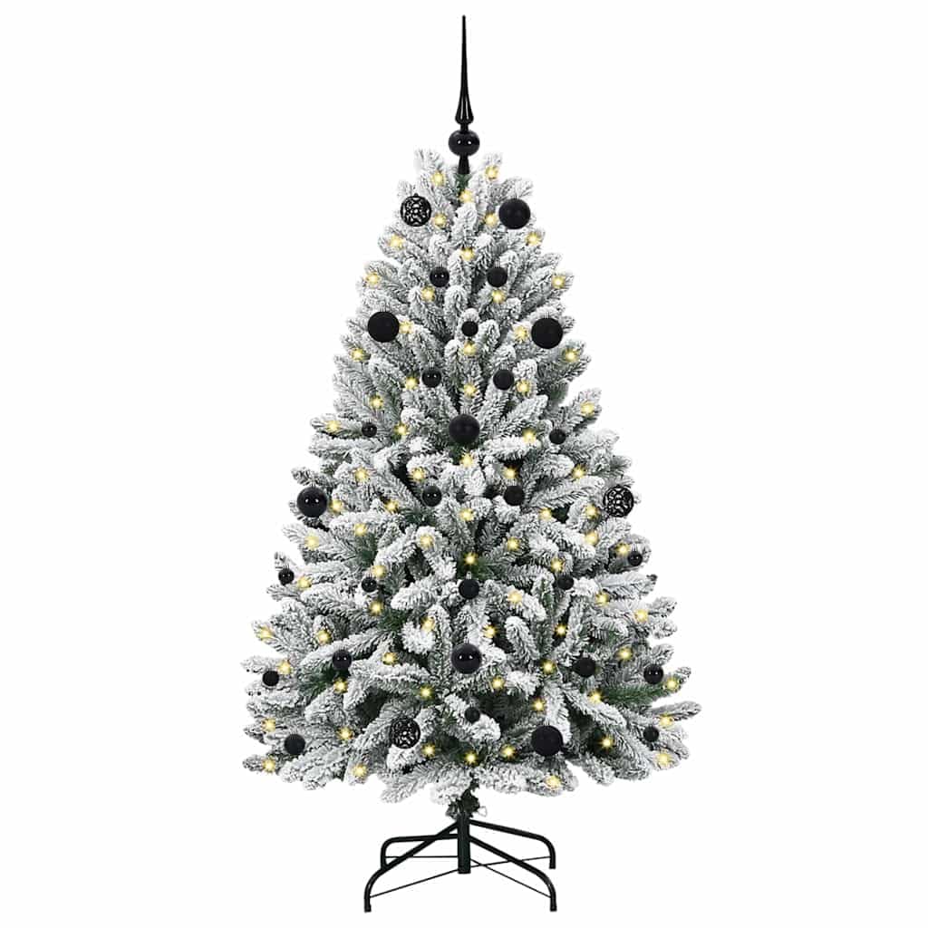 Sztuczna choinka, zielono-biała, 150 cm, metal PCW, 530 gałązek, łańcuch świetlny LED, bombki bożonarodzeniowe, do użytku wewnątrz i na zewnątrz, świąteczna dekoracja