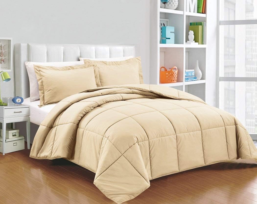 Luxurious All-Season Soft & Comfortable Hotel Quality 1-Pc Comforter –Queen 88x92 Size1-Pc Comforter 100% Egyptian Cotton, 600 Thread Count, 200 GSM Fiber Fill - Machine Washable, Beige Solid