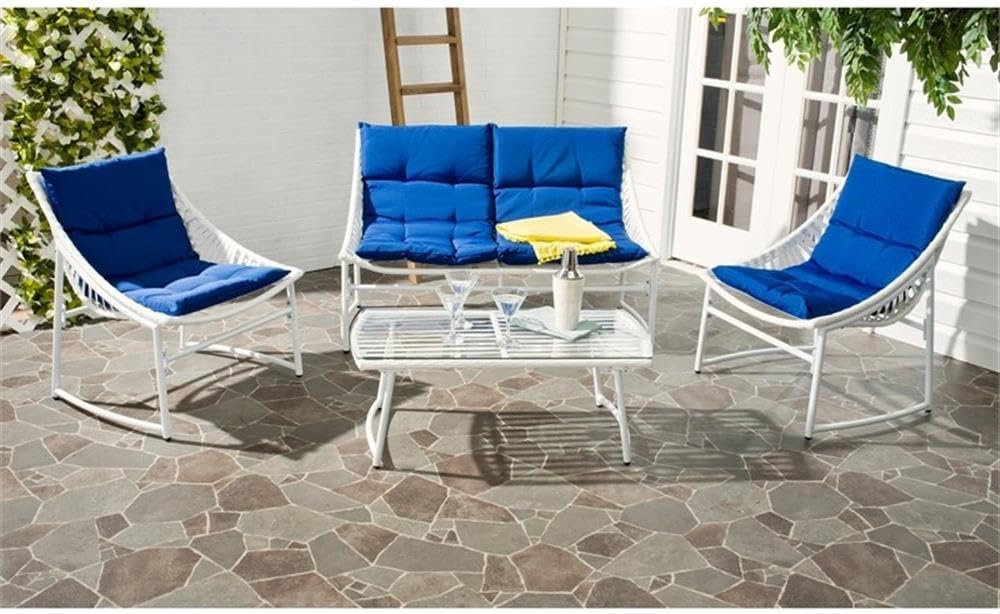 Pemberly Row 4 Piece Outdoor Conversation Set, Durable Patio Furniture with Comfortable Seating and Table, Versatile Design for Deck, Porch or Garden Spaces, Contemporary or Farmhouse Style Outdoor