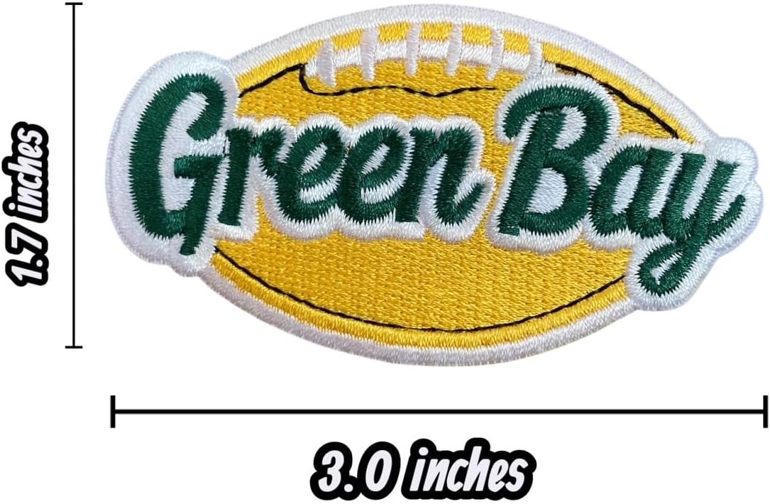 2PCS Green Bay Word On Yellow Football Embroidered Iron On Patches for Decorate Craft Clothes