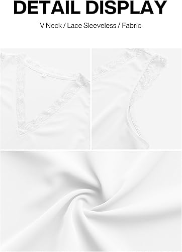 Miniatura 6 de VIISHOW - Camiseta sin mangas sexy con cuello en V y bordes de encaje para mujer camisola de vestir camisas de gasa sin mangas casuales y holgadas