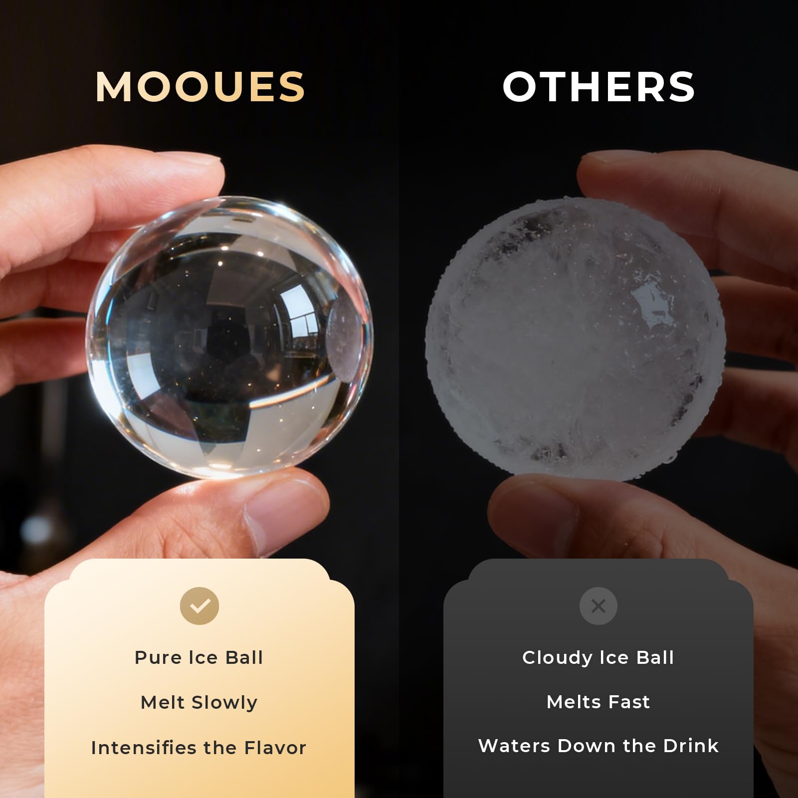 Mooues Molde de silicona transparente para hacer bolas de hielo de 5 cm para whisky, 8 esferas | Moldes grandes para cubitos de hielo de 5 cm, sin BPA, regalos de bourbon para hombres, papá, novio, jefe, cóctel antiguo