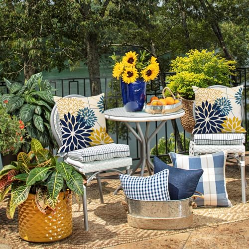 DFXSZ Blue Yellow Floral Outdoor Pillow Covers 18x18 Set of 2 Waterproof by DFXSZ - Used condition - Image 6