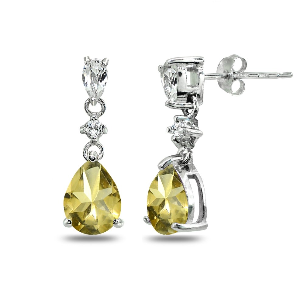Sterling Silver Genuine or Synthetic Gemstone Pear-Cut Teardrop Dangling Stud Earrings
