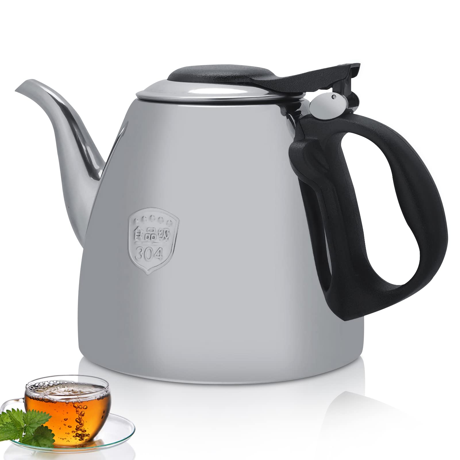 Teapot Tea, Stainless Steel Teapot with Heat-Resistant Handle for Mirror Finish, 1.2 Liters and 1.5 Liters Silver(1.5L)