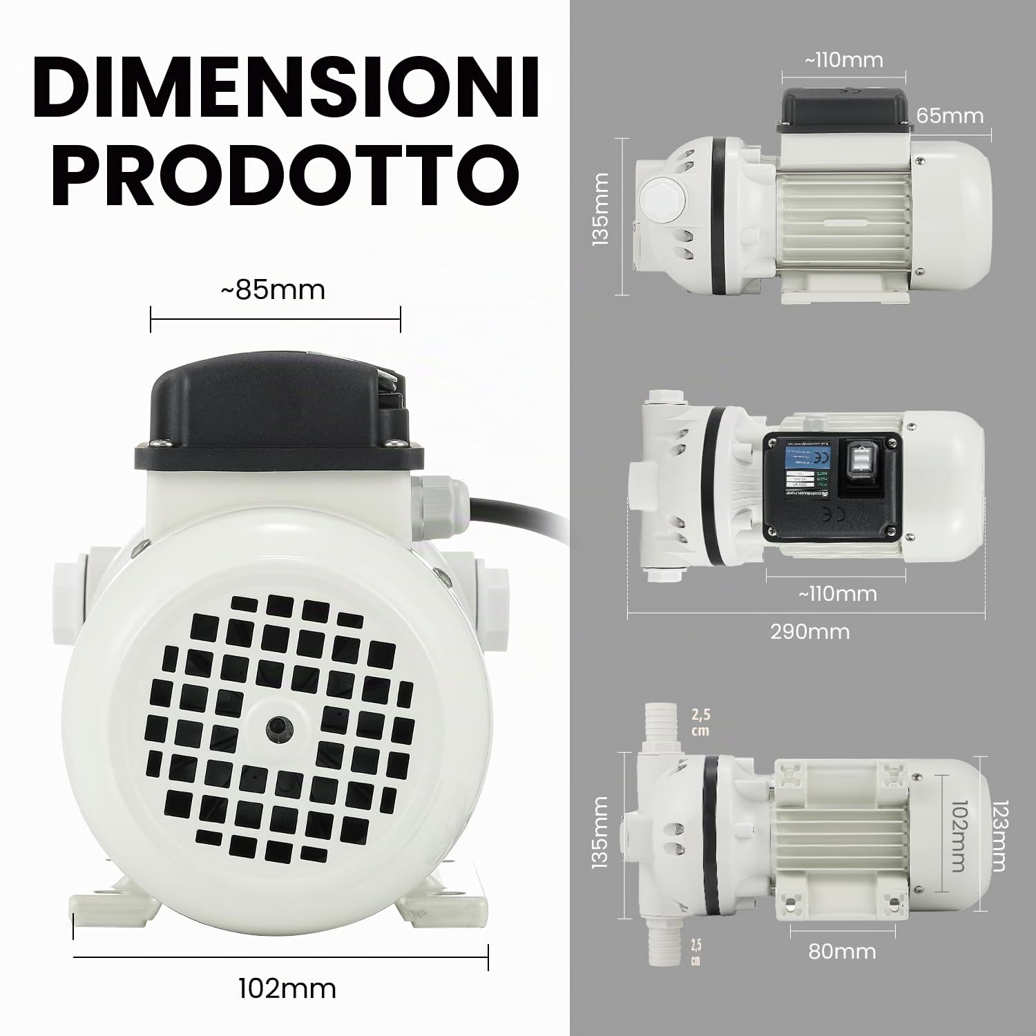 Mxmoonant 220V AC Pompa a Membrana Multi-liquido, 25 Psi, 1,7 Bar, 400W, 40 Lpm/min, Autoadescante, Avvio/Arresto con un Solo Tocco, per Gasolio,DEF, ADblue, Urea, Bevande