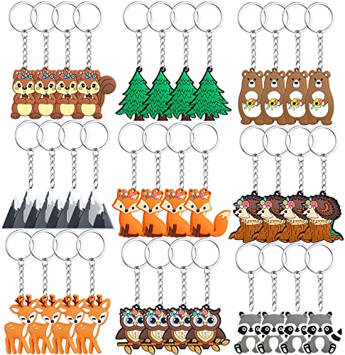 Jadive 36 Pcs Woodland Animal Baby Shower Party Favors Forest Jungle Woodland Animal Keychains Decoration for School Carnival Rewards Kids Birthday Supplies