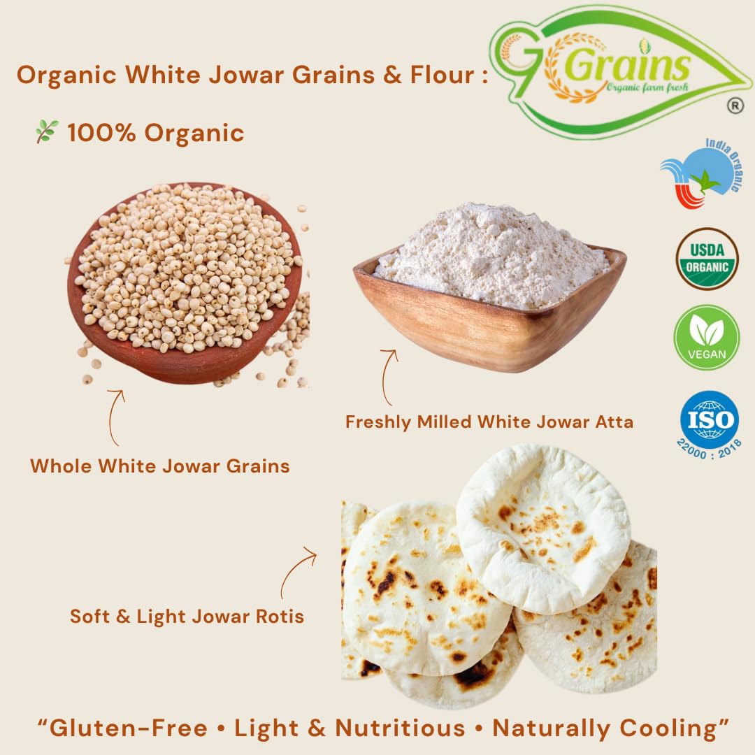 Organic Whole White Sorghum (5 Kg) /white Cholam/jovar/jonna/jola For Eating And Cooking By G7 Grains