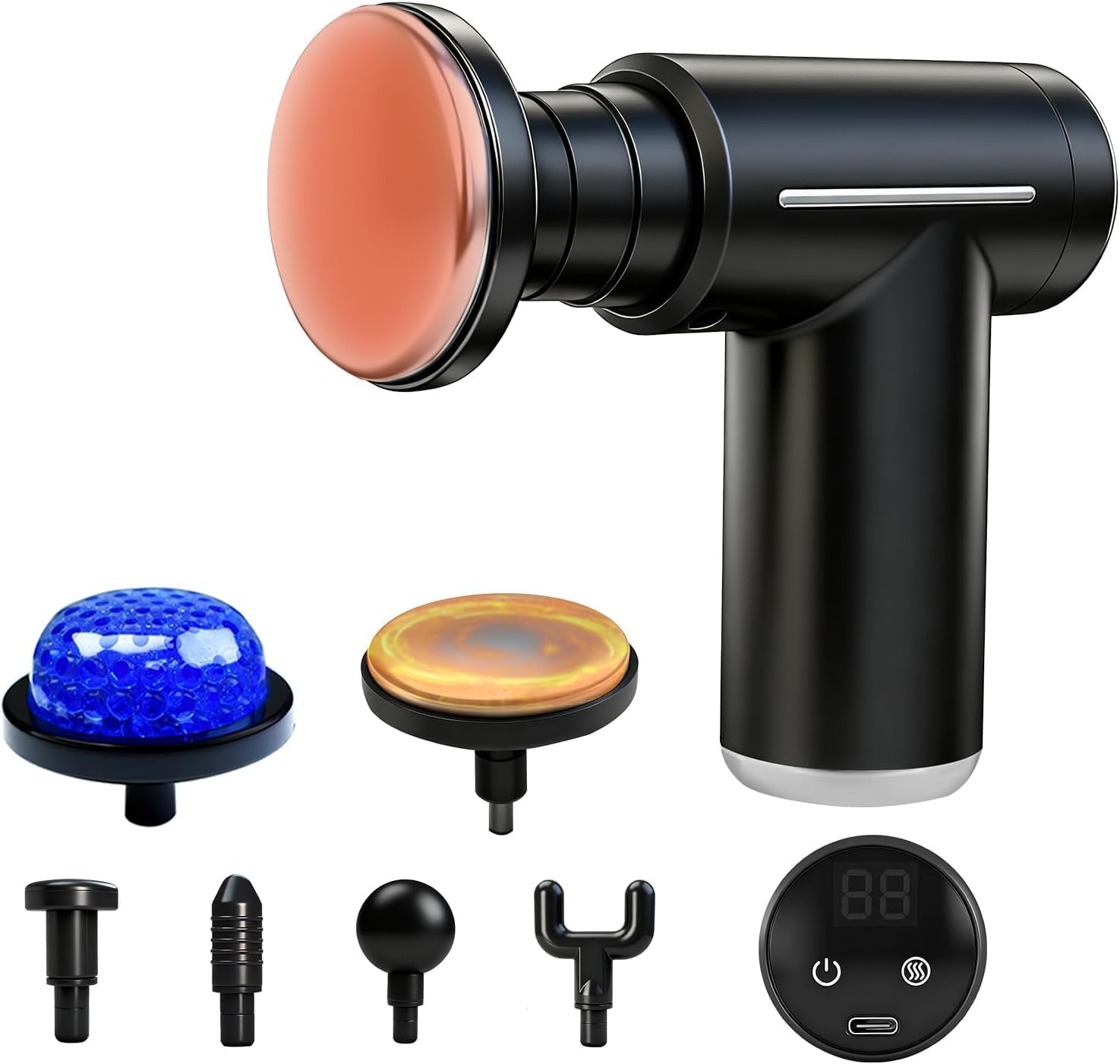 Massage Gun with Heat and Cold Head Deep Tissue Back Massage for Athletes Muscle Pain Relief Percussion Massager with 6 Massages Heads & 6 Speeds & Silent Brushless Motor