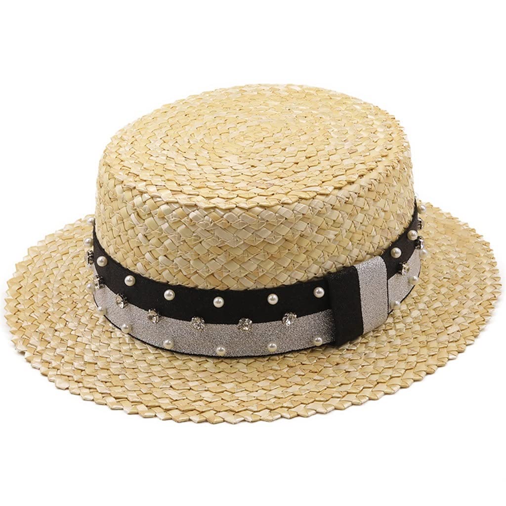 Cappello da spiaggia fatto a mano da ragazza Cappello da spiaggia per donna Cappellino da vacanza estivo Cappellino con visiera per protezione solare piatta alla moda (Color : C, Size : 55-58CM) (C 6