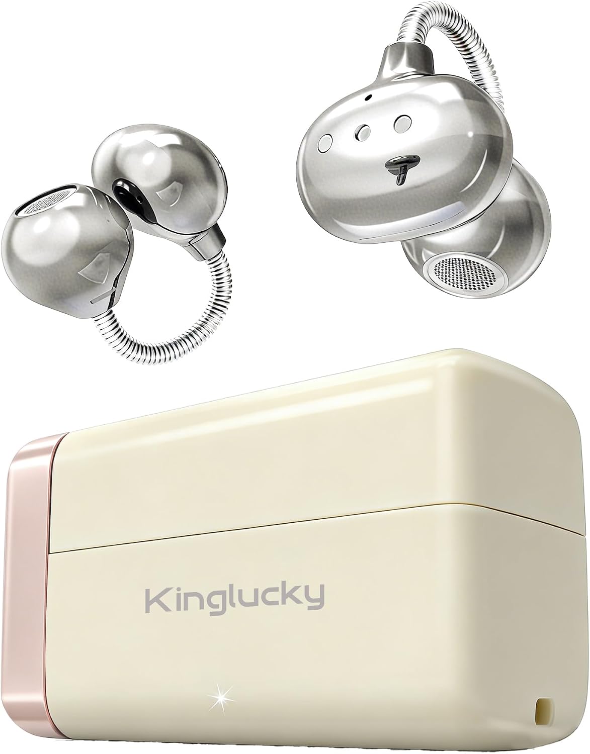 Kinglucky Clip-On Earbuds with Memory Spring,Comfortable Open-Ear Wireless Bluetooth 6.0 Headphones with Mic,for Small Ears & Glasses Wearers,45H Playtime,ENC,IPX5 Waterproof Sport Earbuds (White)