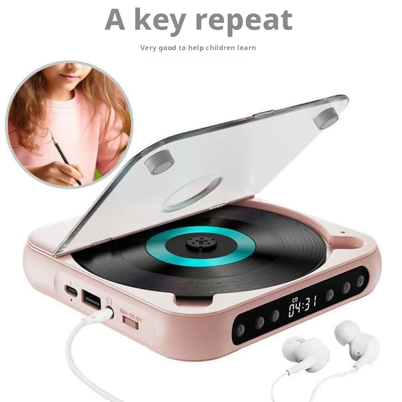 Reproductor de casetes Bluetooth CD Boombox Radio portátil Mini álbum, pequeño y portátil con Interfaz de Audio de 3,5 mm, Incluye Auriculares con Cable, Compatible con / -R/ -RW/MP3/WMA