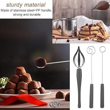 Culinary Decorating Spoons Candy Dipping Tools Set, 2 Dessert Drawing Decorating Spoon + 3 Different Shape Chocolate Dipping Fork for Decorating Plate/Cake/Coffee/Pastry (Silver+Grey)