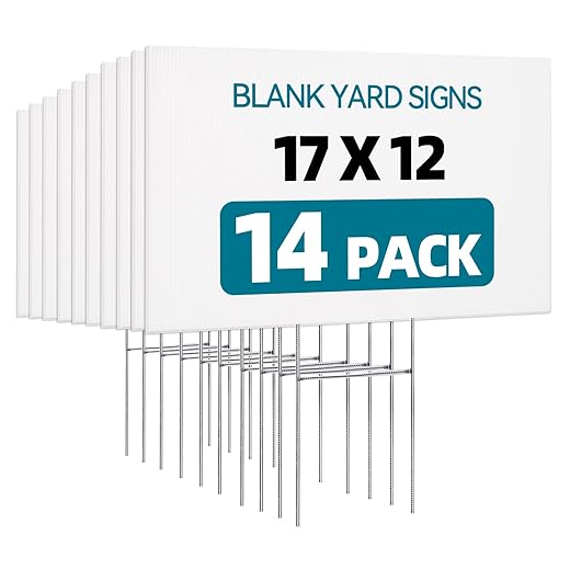 14 Pack Lawn Signs Corrugated Plastic 17x12 Inches Blank Yard Signs with Stakes for Yard Sale Sign Outdoor, Garage Sale, Open House, Estate Sale, Guidepost, Birthday Party