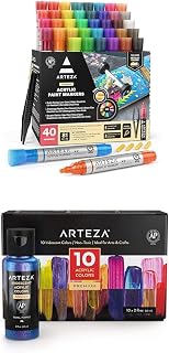 Acrylic Paint Markers, Set of 40 Acrylic Paint Pens in Assorted Colors and Iridescent Acrylic Paint Set of 10 Chameleon Colors
