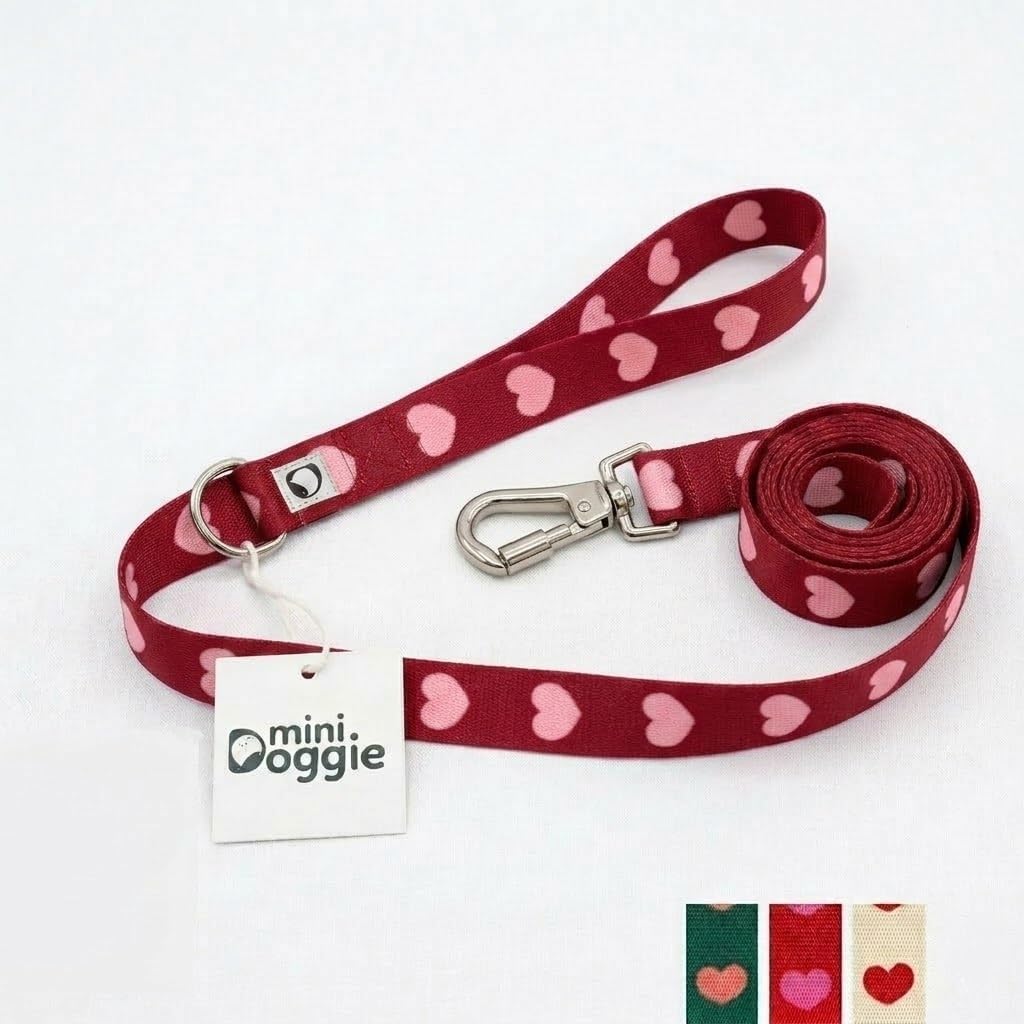 Heart Leash – 3 Colors, Double Lock Safety Clip, Durable 2.5cm Wide Dog Walking Lead (Red)