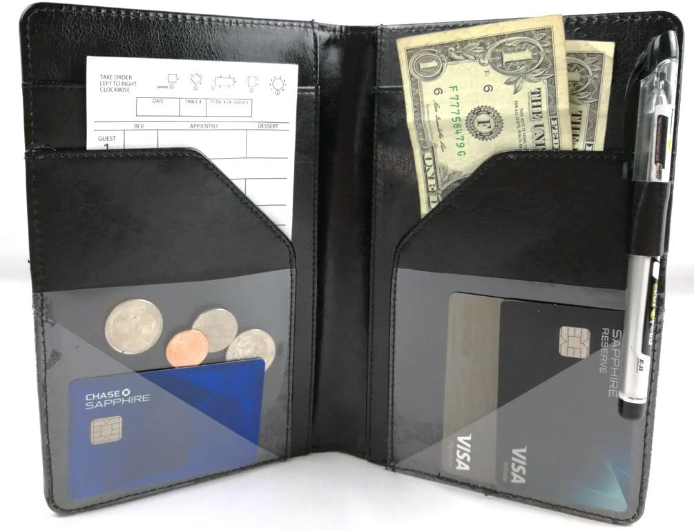 Restaurant Waitress Wallet with Zipper Pocket Customization Server Book Pad Holder with Photo Insert Sleeve in PU Leather for Left/Right Handed
